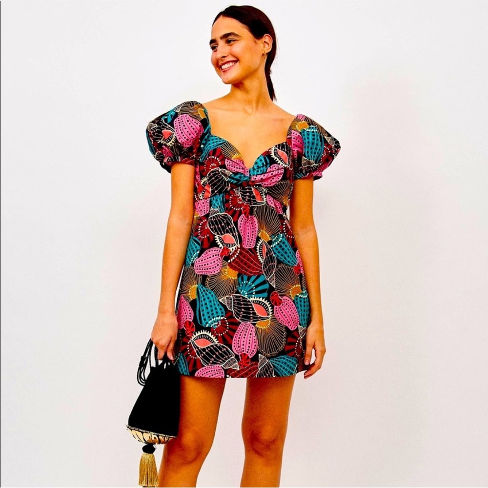 Farm Rio Mixed Seashell Puff Sleeve Mini Dress